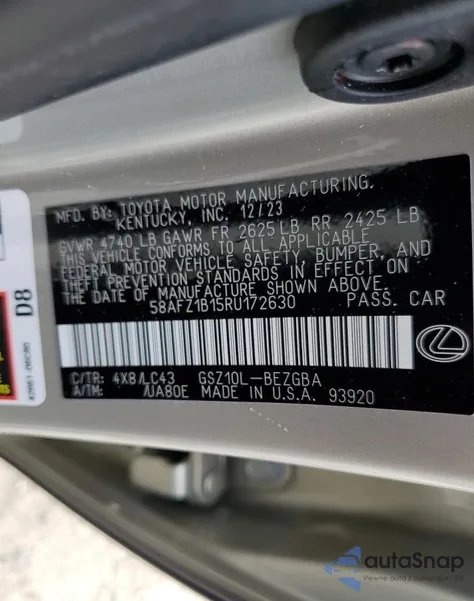 2024 Lexus Es 350 Base from USA, damaged, VIN 58AFZ1B15RU172630